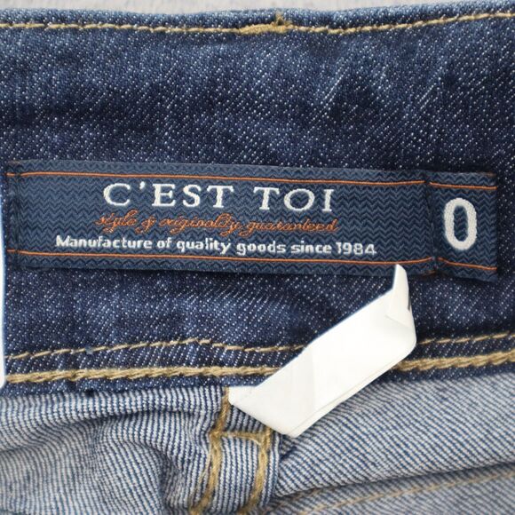 C est Toi Pants Womens 0 Blue Skinny Low Rise Stretch Zip Dark Wash Denim Jeans - Picture 2 of 16
